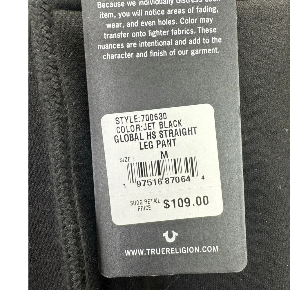 True Religion Global HS Straight Leg Sweatpants‎ Jet Black 700630 NWT Medium